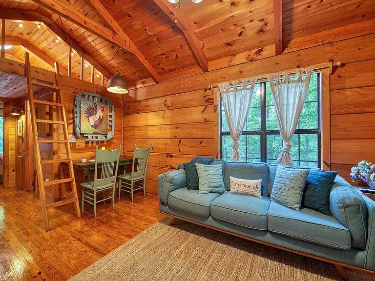 Comfy couch and dining area
