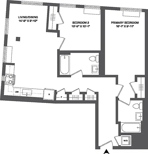 Floor plan 2 Bed/2 Bath-2B-1