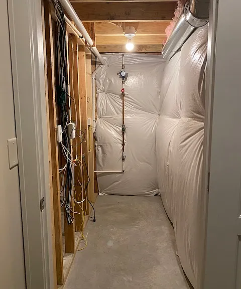 unfinished storage area in basement