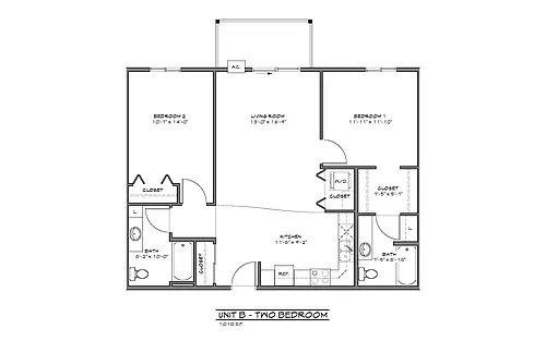 Floor plan Urban Meadows 1 - 2 Bed - 2 Bath
