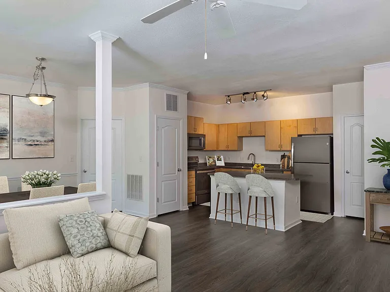 Open concept living space and kitchen