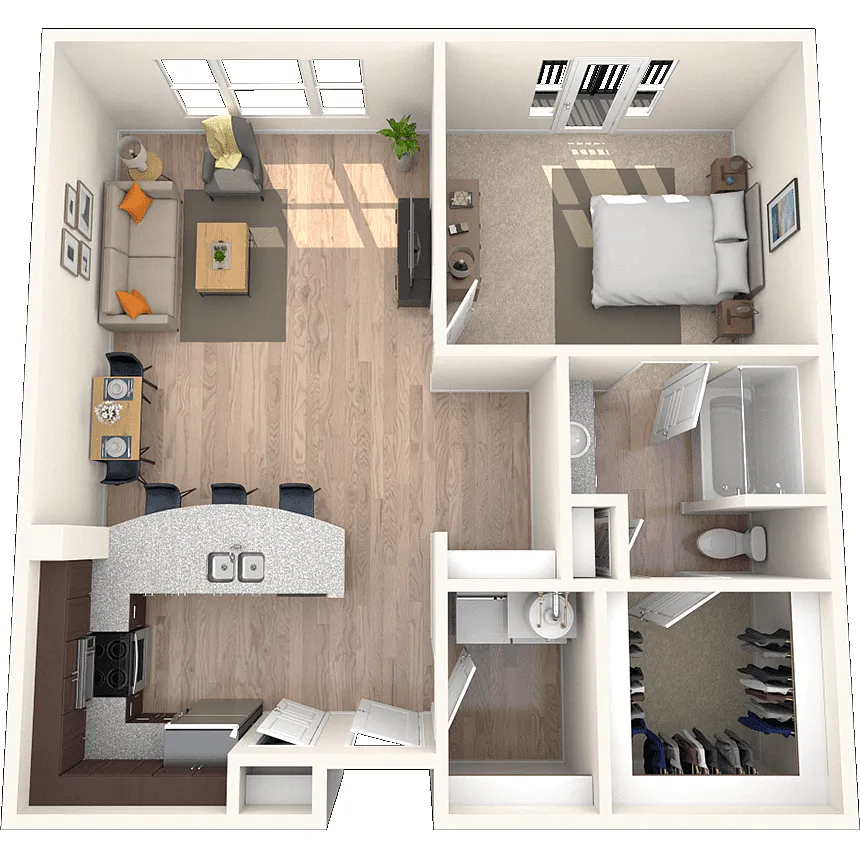 Floor plan Traditional 1x1 834-947 SF