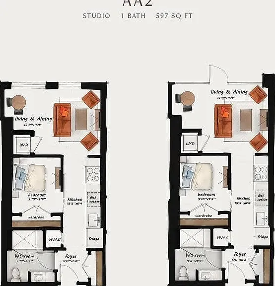 AA2 | Studio 597 square feet AA2 | Studio 597 square feet