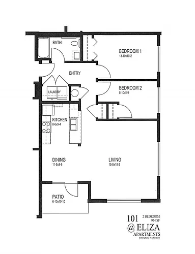 Floor plan 2-Bed 1-Bath