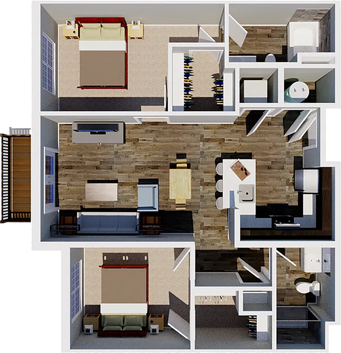 Floor plan 2 Bedroom 2 Bath North Wing