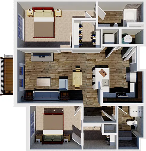 Floor plan 2 Bedroom 2 Bath North Wing