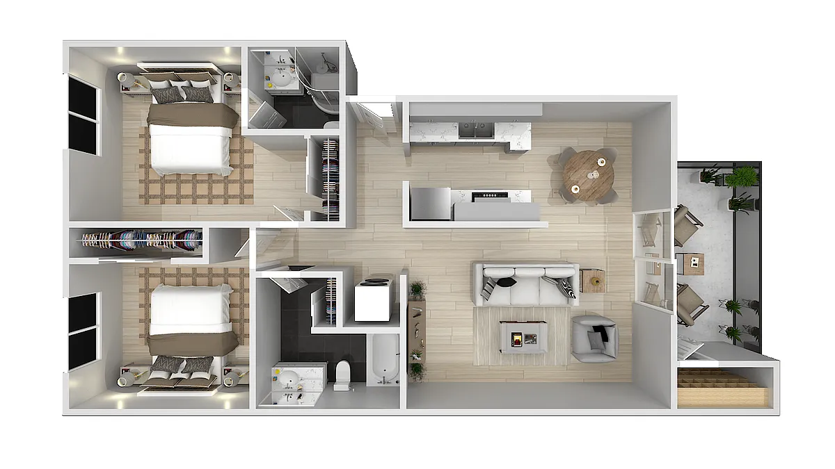 Floor plan Two Bedroom Two Bathroom B