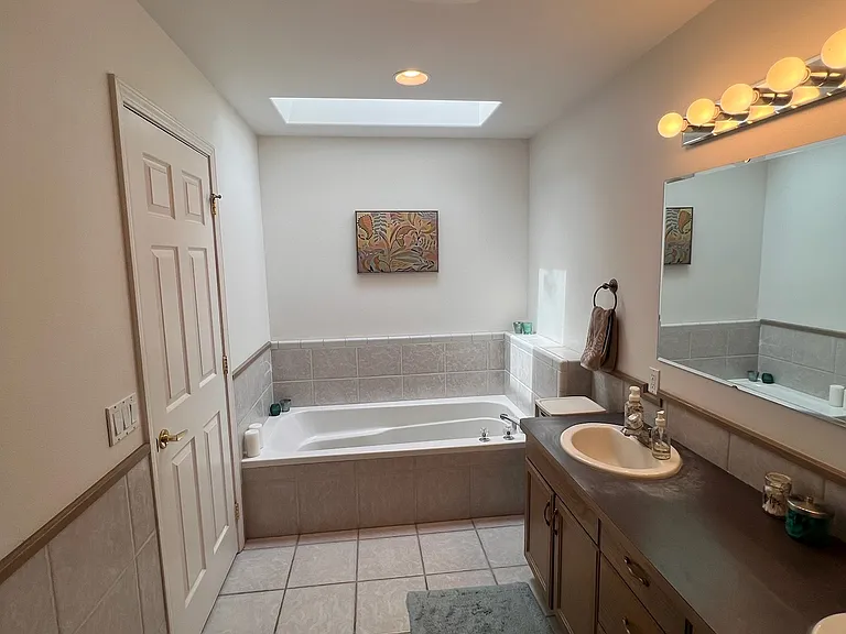 Primary bath with soaking tub and skylight
