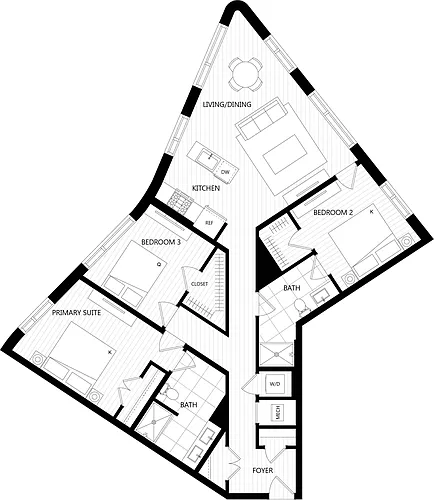 Floor plan 3 Bed/2 Bath-M3