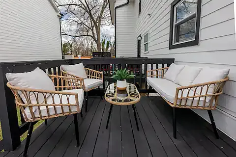 300 square foot deck and patio furniture. Enjoy the city skyline, sunsets or the tranquil park setting we back up to.