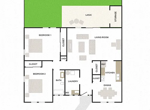 Floor plan Makai 2/1 1168sf