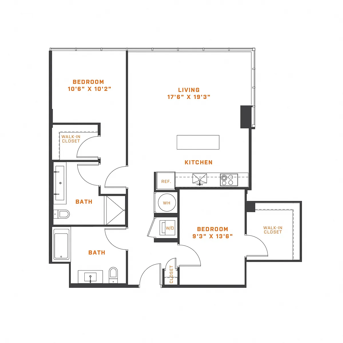 Floor plan 2 Bedroom - 2 Bath | B02