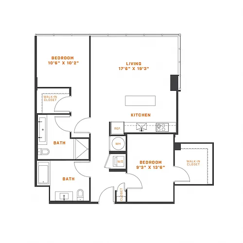 Floor plan 2 Bedroom - 2 Bath | B02