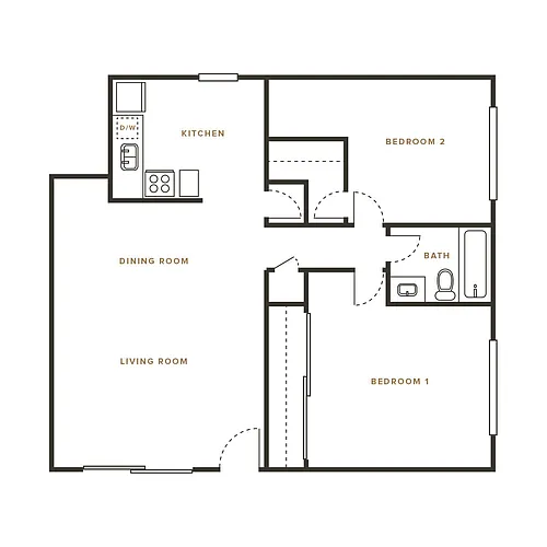 Floor plan 2 Bed, 1.5 Bath C Townhome - 114 Sharene