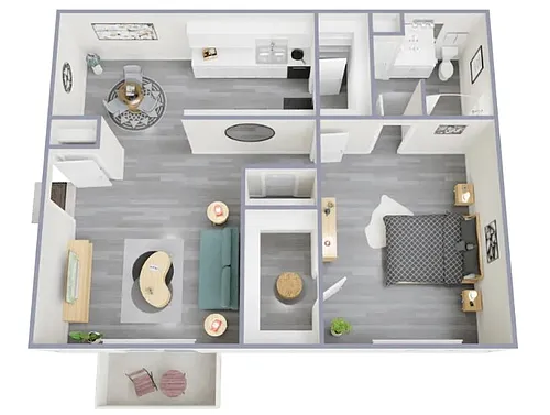 Floor plan 1 Bedroom with Fireplace