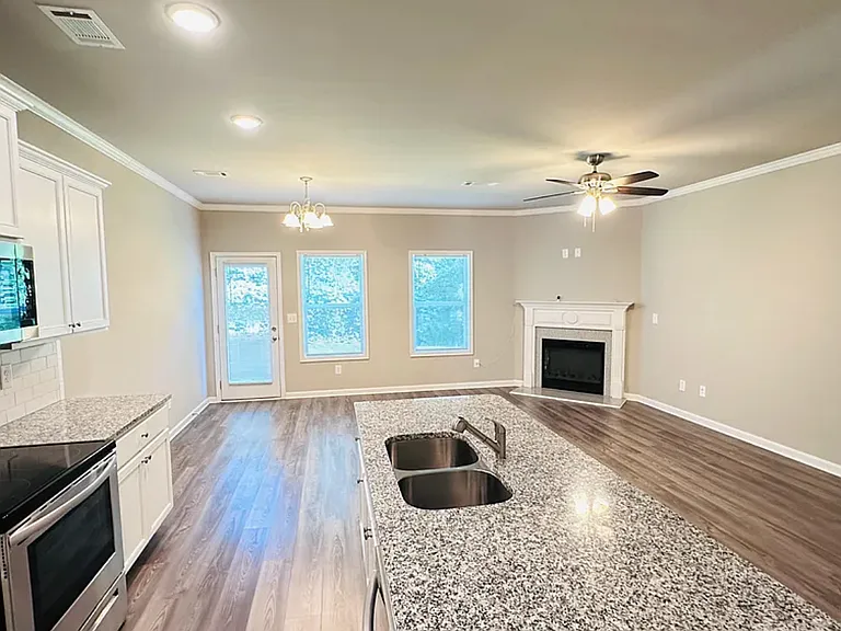 Kitchen view to Family and dining room