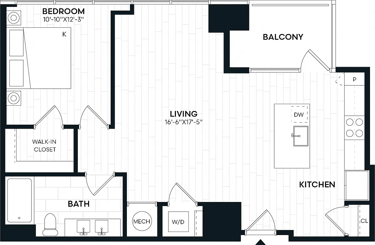 Floor plan 1 Bed/1 Bath-1H