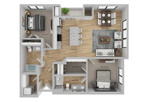 Floor plan 2 Bed/2 Bath- 2B-The Square