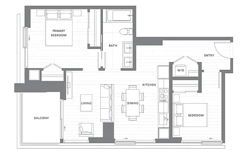 Floor plan 2 Bedroom 1 Bath ADA B5