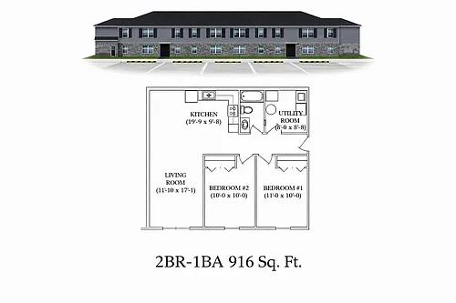 Floor plan 2BR-1BA Apartment