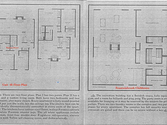 Unit 4E Floor Plan and Fountainbrook Clubhouse