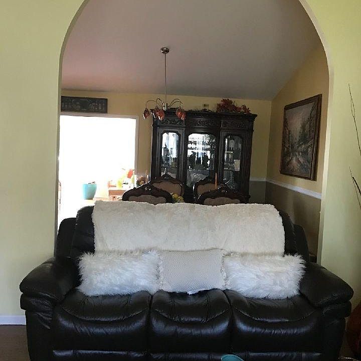 Living room with dining room view