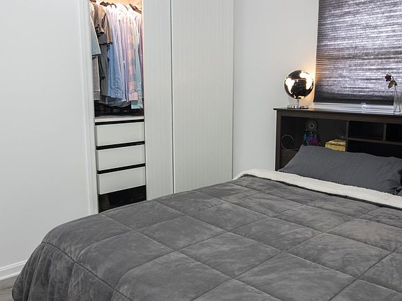 2 sides of closets are separated. 3 drawers and shoes compartment. Perfect for couples.