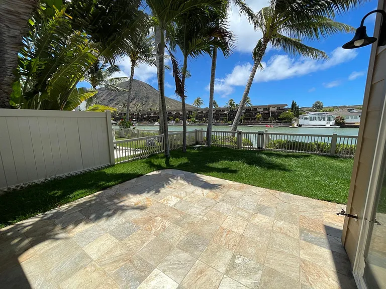 Patio deck with views of the marina and Koko Head