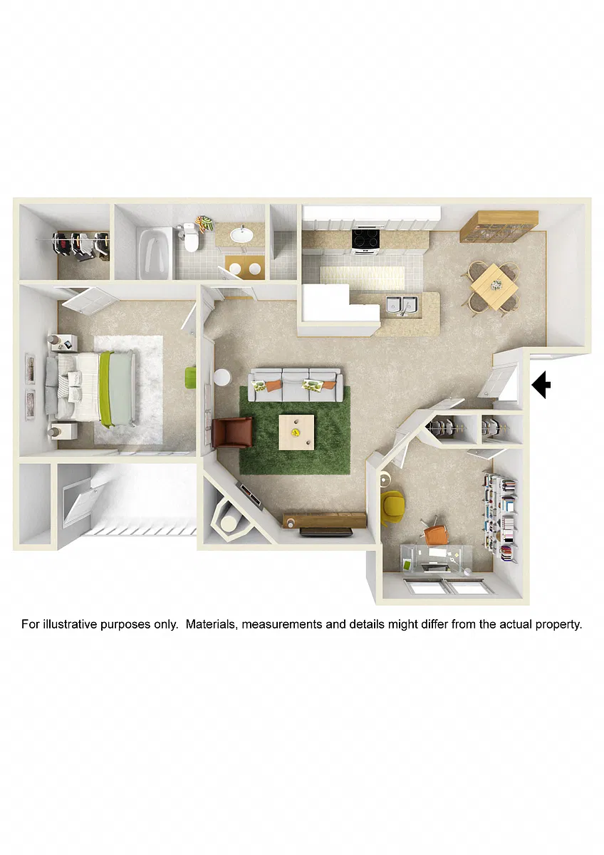 Floor plan One Bedroom with Flex Space