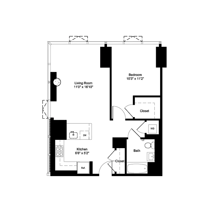 Floor plan One Bedroom K 3-6, J 7-19