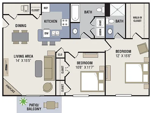 Floor plan 2 Bedroom, 2 Bathroom S