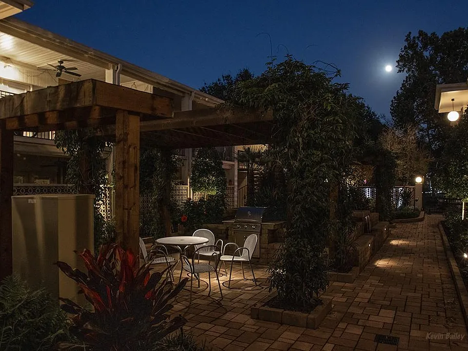 Courtyard at night.