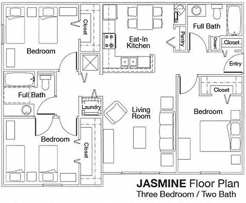 Floor plan Three Bedroom Two Bathroom 60%