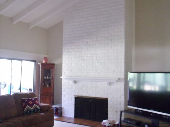 2-story living room & fireplace