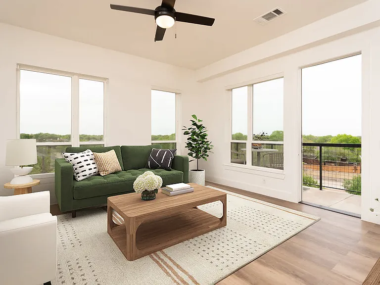 living room with balcony hard surface flooring