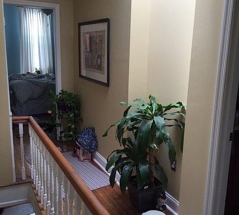 Upstairs hallway with skylight