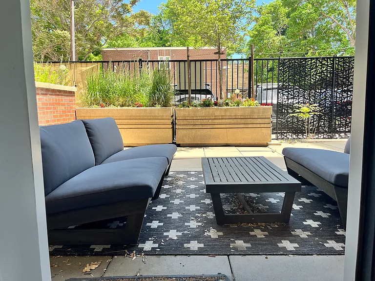 Patio with flower beds