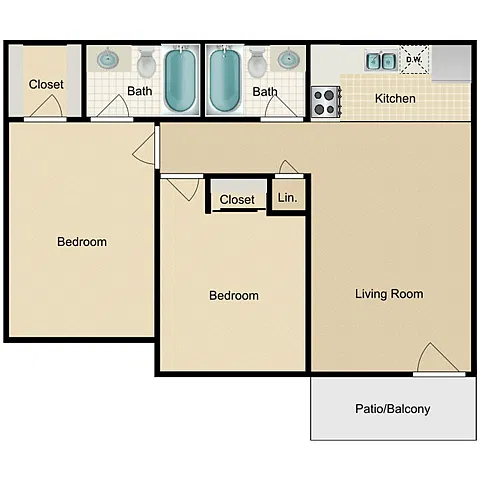 Floor plan 2 Bedroom 2 Bathroom