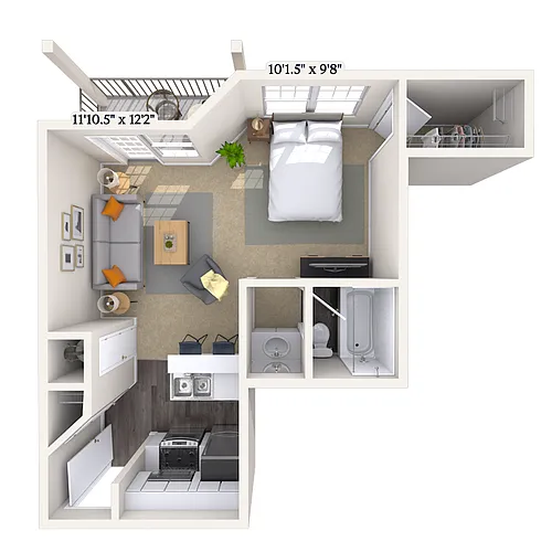 Floor plan Studio 0x1 522-535 SF