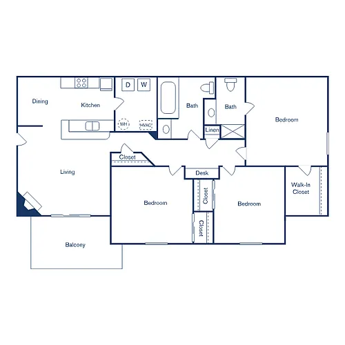 Floor plan 3 Bedroom, 2 Bath (1,194 sqft)
