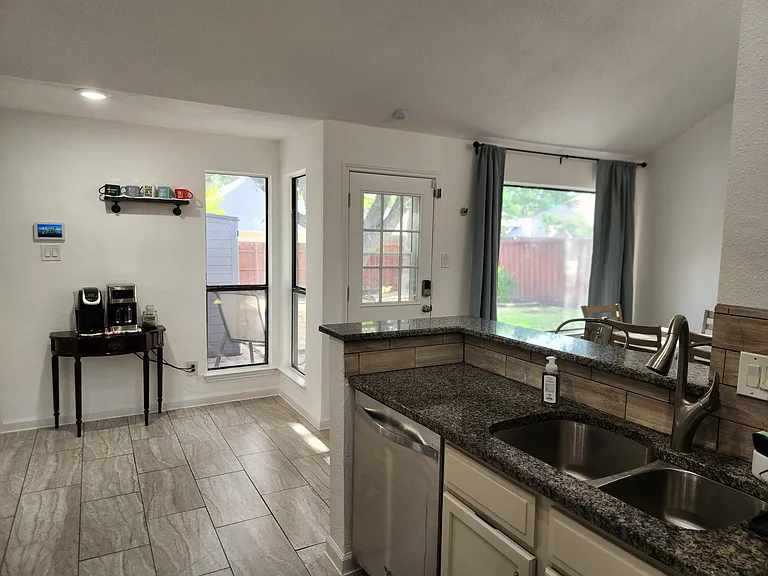 Fully stocked kitchen includes everything you need: Dishware, glassware, utensils, cookware, bakeware, stainless steel appliances, coffee bar, filtered water and ice.