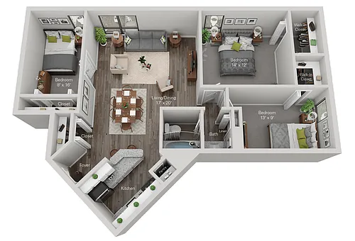 Floor plan Grand Blvd - 3 Bed, 1 Bath