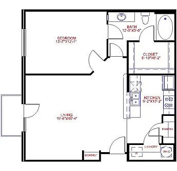 Floor plan Traditional 1x1 856-1100 SF