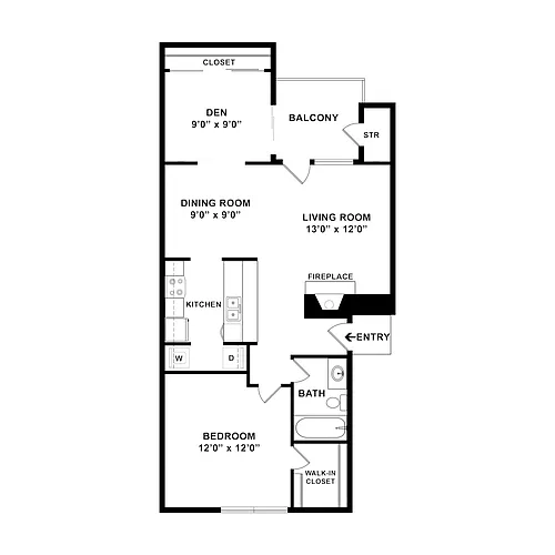 Floor plan 1 Bed/1 Bath/1 Den