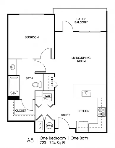Floor plan A7: 1 Bed 1 Bath