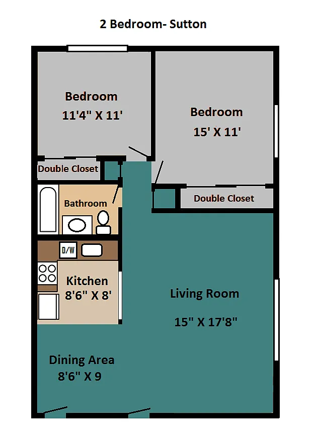 Floor plan 2 Bedroom 1 Bathroom