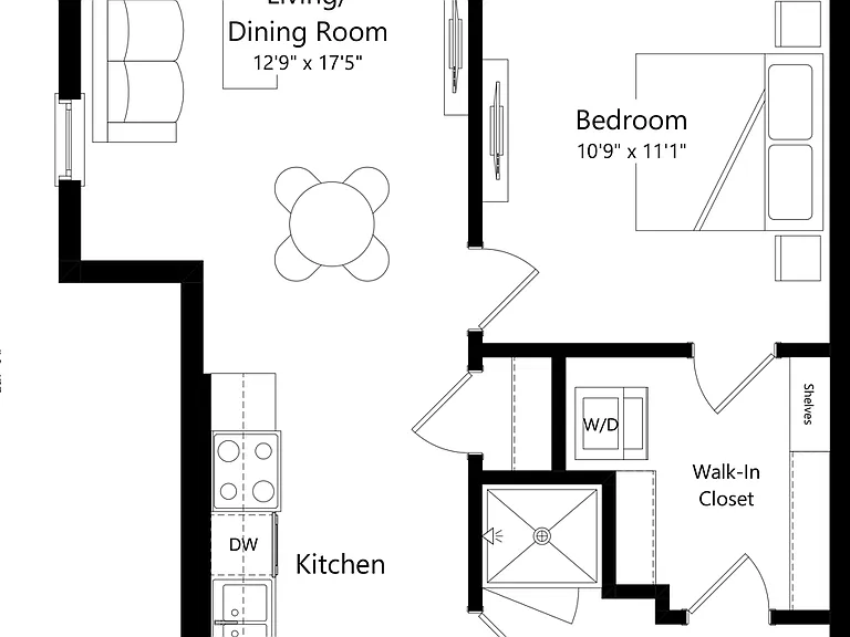 A1A2 | 1 Bed | 1 Bath floor plan The Navigator
