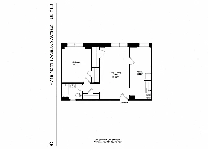 Floor plan 1 Bedroom | 1 Bath (B2)