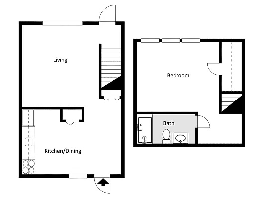 Floor plan 1 Bed, 1 Bath Townhome