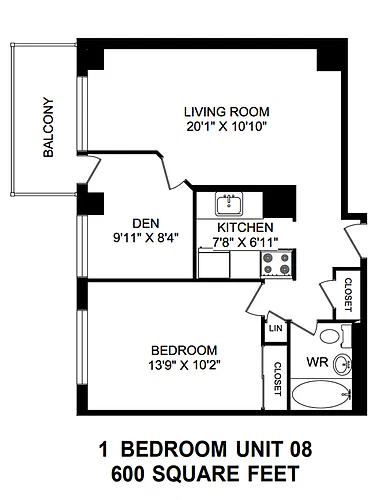 Floor plan 1 Bedroom + Den